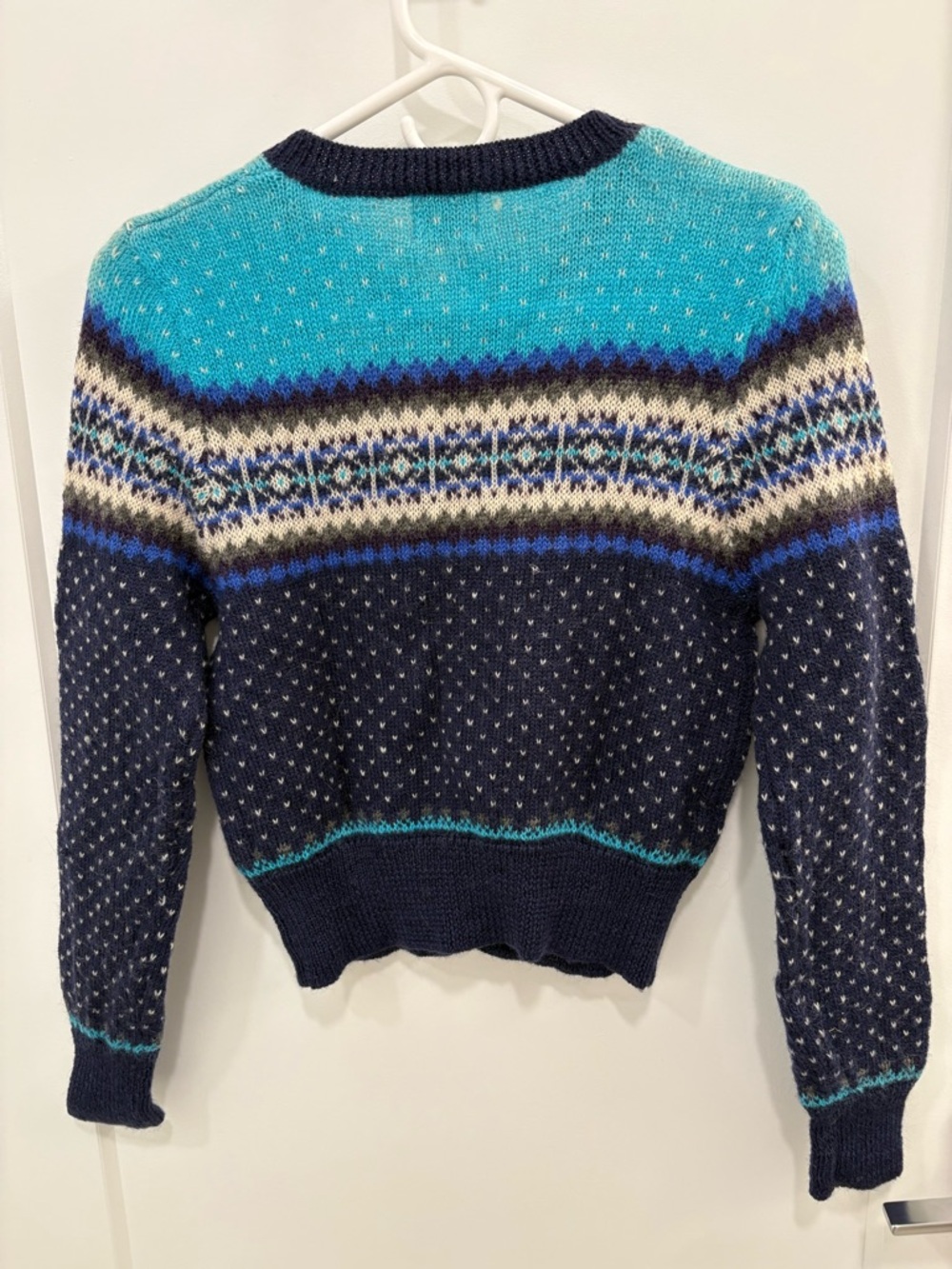 Vintage 90s Gap 100% Wool Blue Fair Isle Nordic Style Knit Cardigan Size Small - Picture 8 of 12